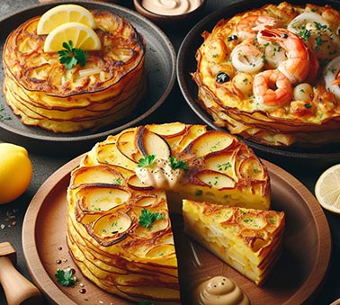 Varios tipos de tortillas de patata vistas de perfil